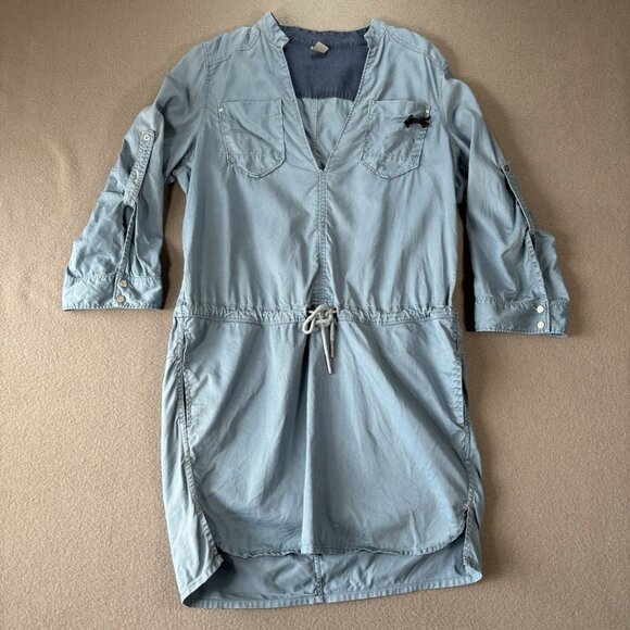 G-star Raw Denim Shirt Dress Relaxed Drawcord Pockets Small Boho Cottagecore Y2K - Picture 1 of 16